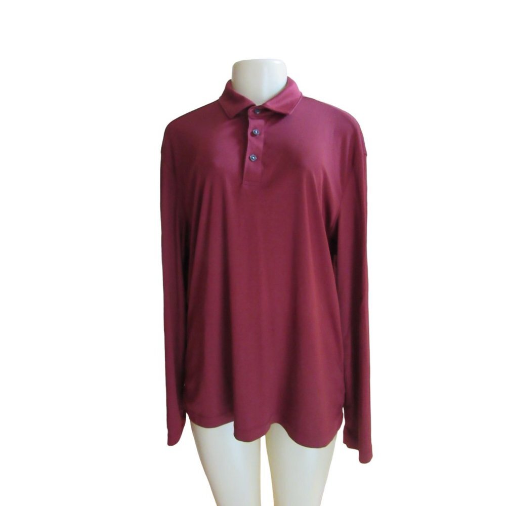 Untuckit Men's Long Sleeve Polo Style Stretch Cotton Shirt in Maroon Size Large